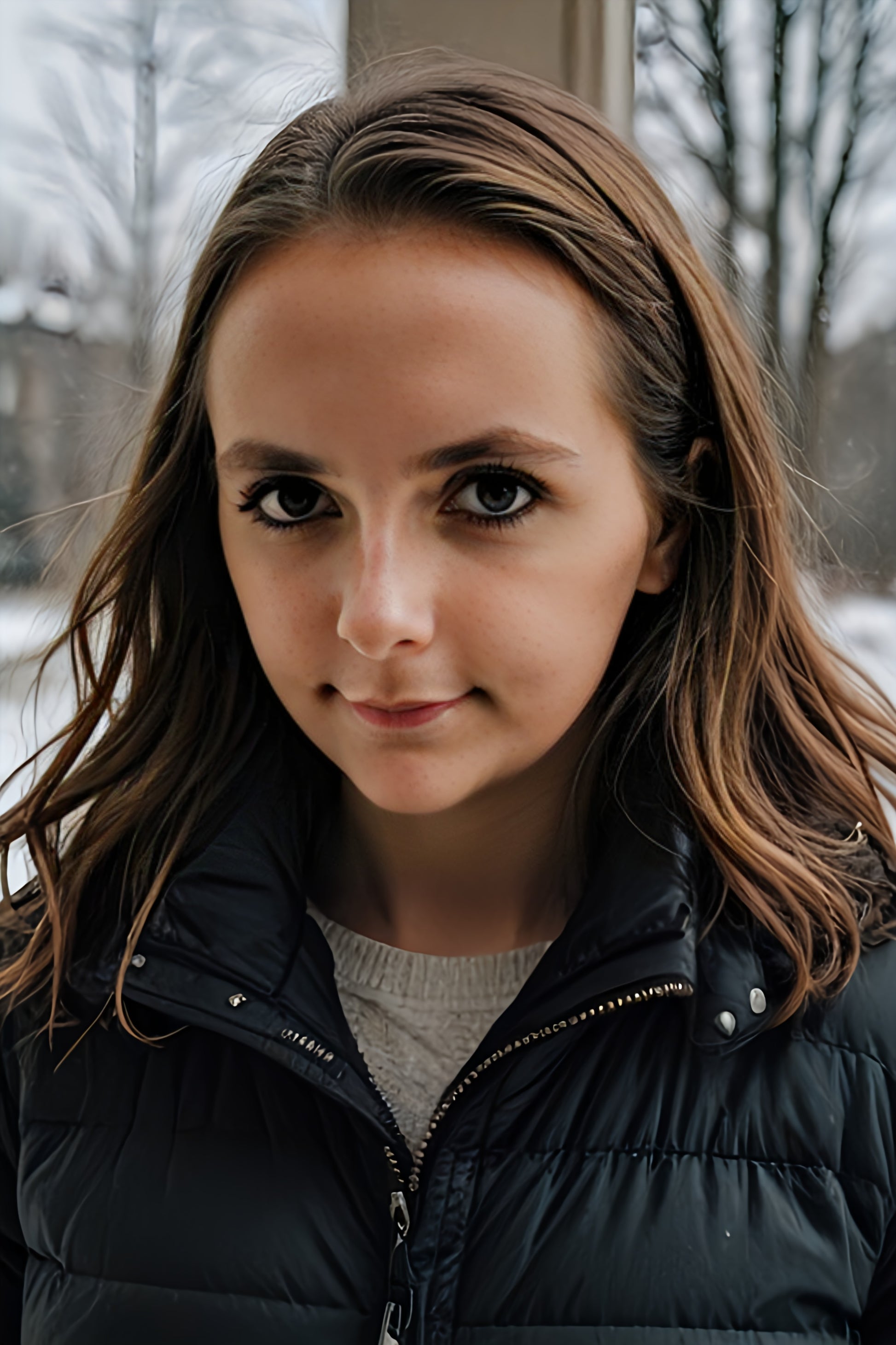 fille avec une doudoune noir qui a froid